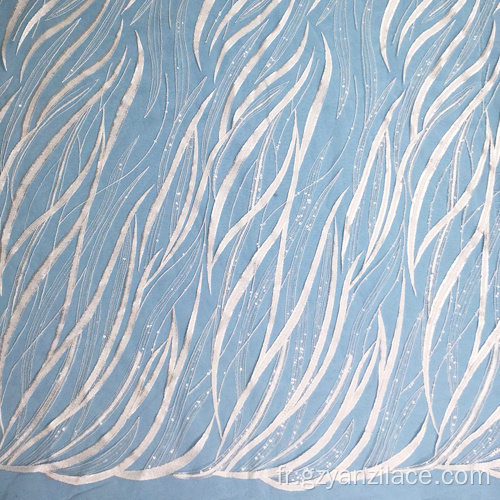 Tissu en dentelle de tulle Seuqin clair à rayures blanches